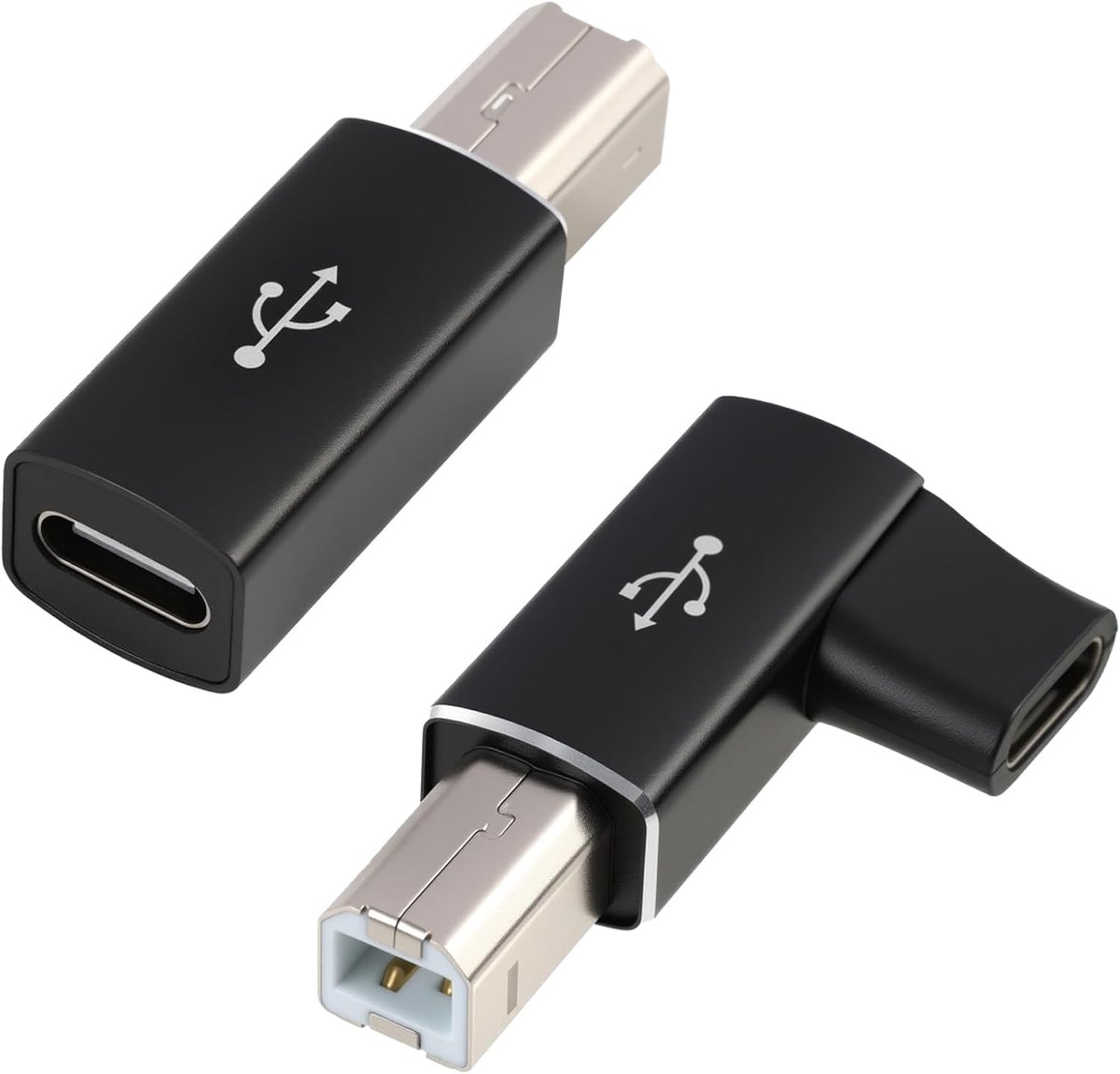 SnelShoppen - USB C naar USB B Adapter 2 Stuks, Rechte en Hoekige Plug Converter voor Printer, Scanner, MIDI Keyboard, E Piano, 480Mbps Dataoverdracht