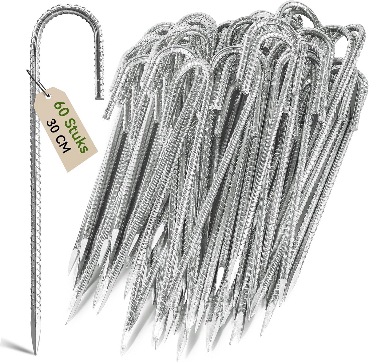 SnelShoppen - 60pcs 30cm Heavy Duty Trampoline Tenten Ankers - Galvanized Staal Roestvrij J Haak Grondpinnen voor Trampolines, Campings, Tuin, Schuren