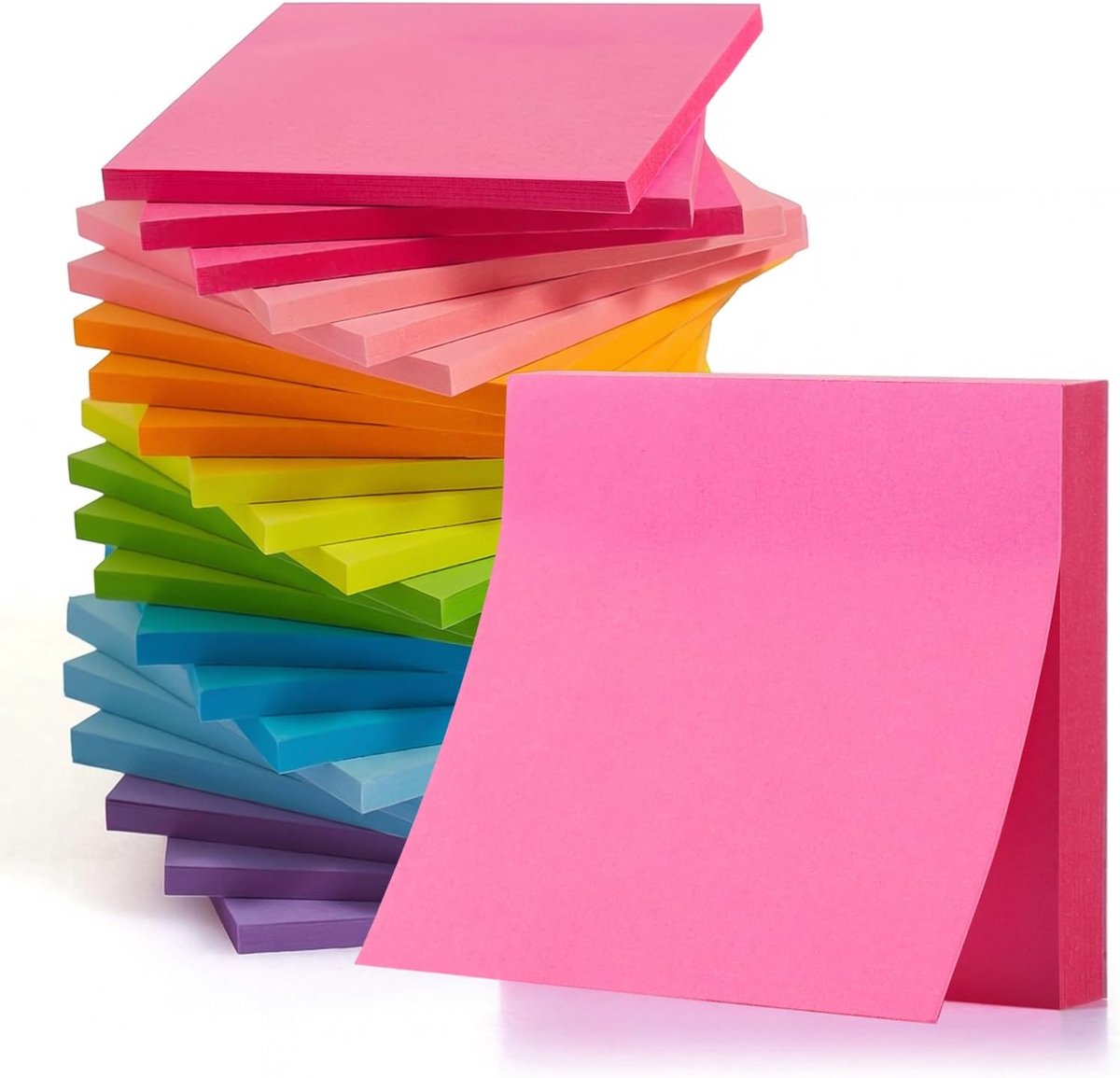 SnelShoppen - Adhesive Notepads 76x76mm - 24 Pads - Zelfklevend - Felgekleurde Sticky Notes voor Kantoor, Thuis, Presentaties en Organisatie