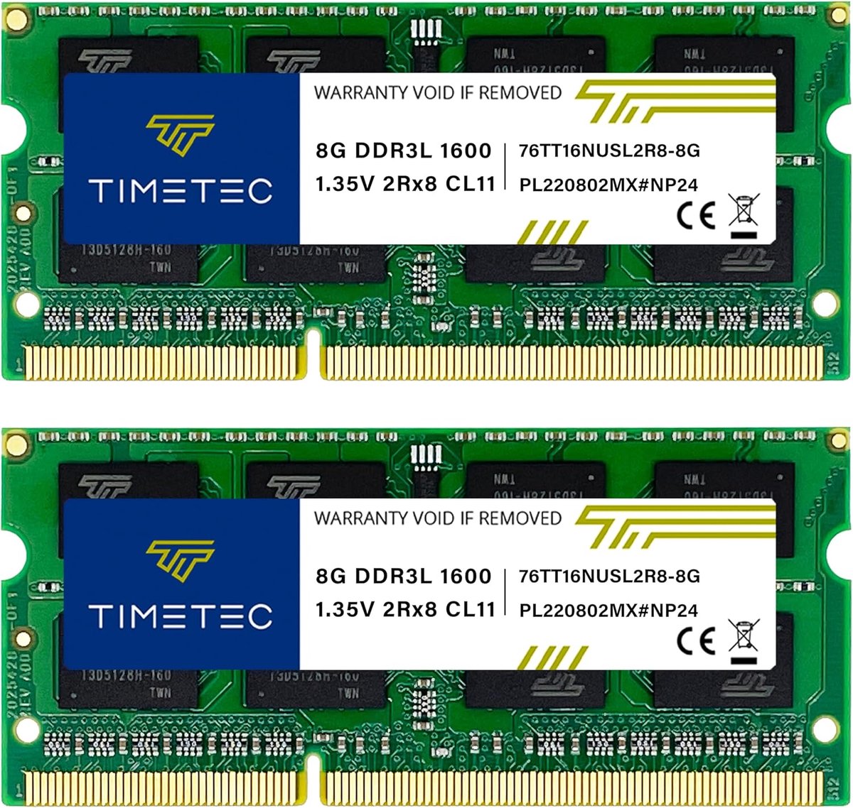 SnelShoppen - Timetec Premium 16GB RAM Kit (2x8GB) DDR3L/DDR3 1600MHz PC3L-12800 Non-ECC Unbuffered 204-Pin SODIMM Laptop Upgrade