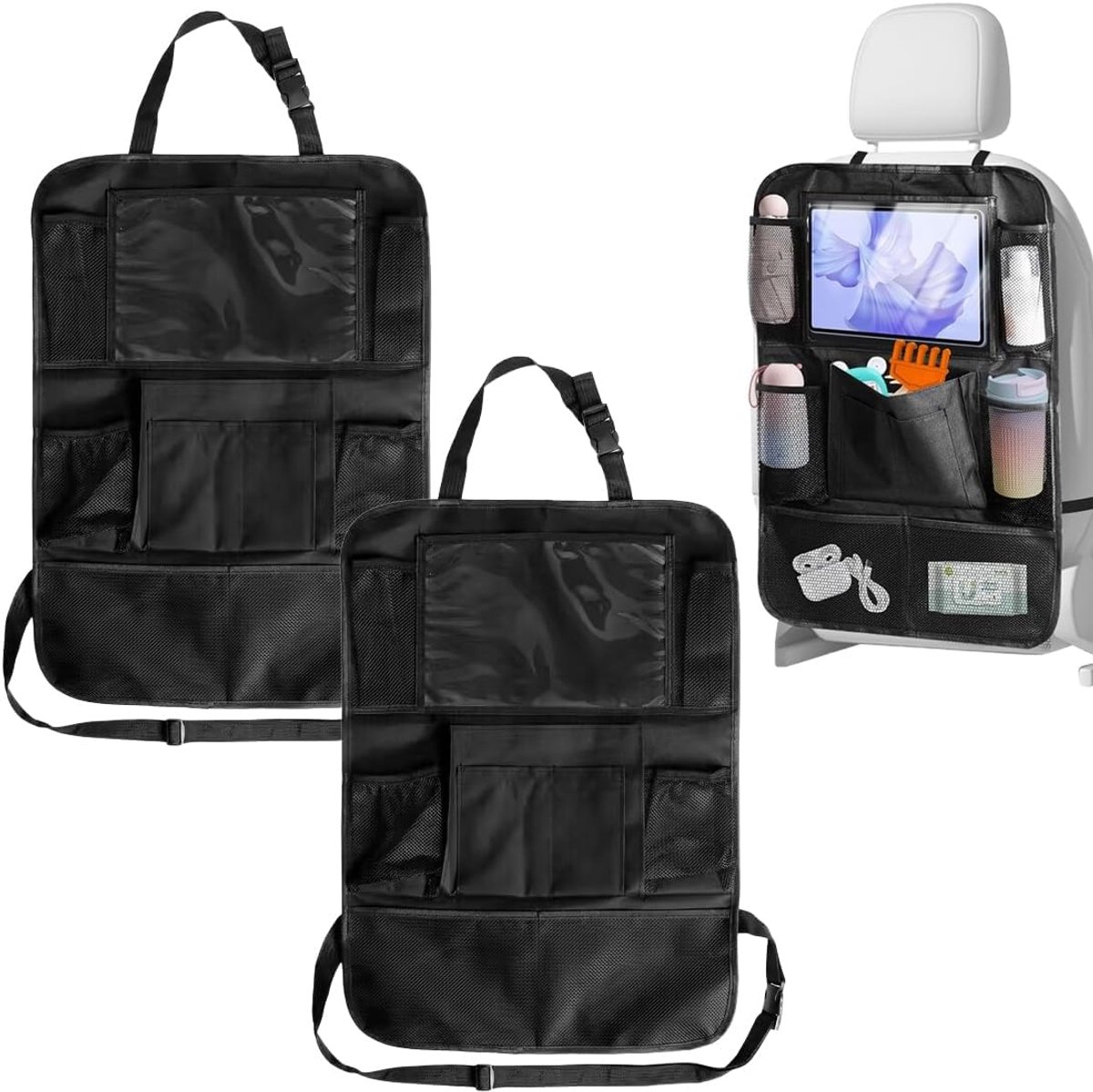 SnelShoppen - 2 Stuks Auto Organiser voor Kinderen, Stoel Organizer met 10 Opbergvakken, Sterke Bescherming voor Achterbank, Makkelijk Schoon te Maken
