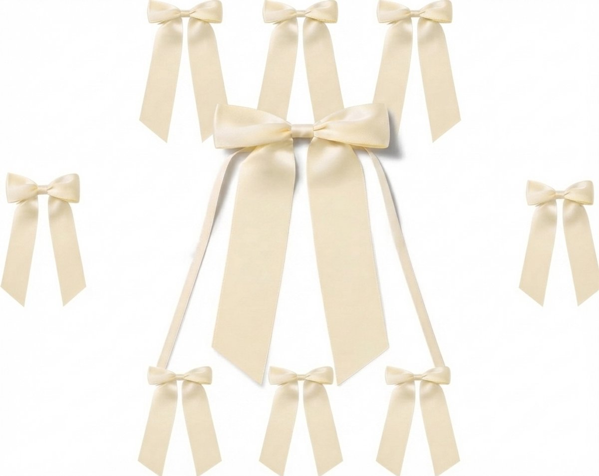 Livatto Strikjes Beige Crème set van 10 – Satijnen strikken voor cadeauverpakking, bruidstaartdecoratie, feestversiering – 12 x 25 cm
