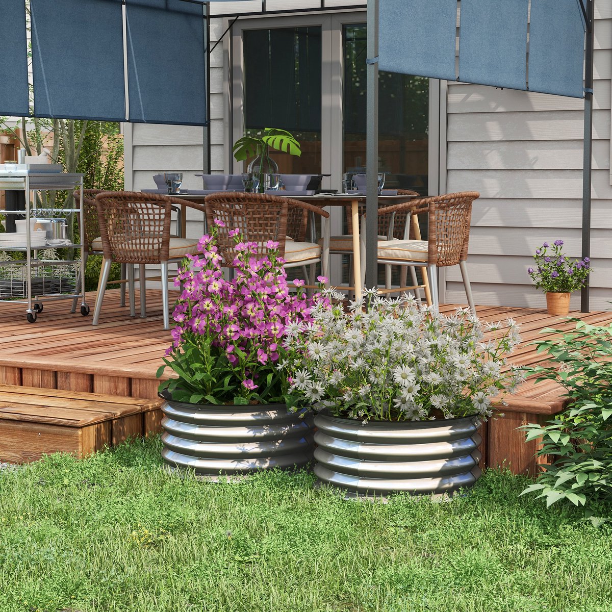COVREO Moestuinbak 60 x 60 x 30 cm zilverkleurig met open bodem, 2-delige set