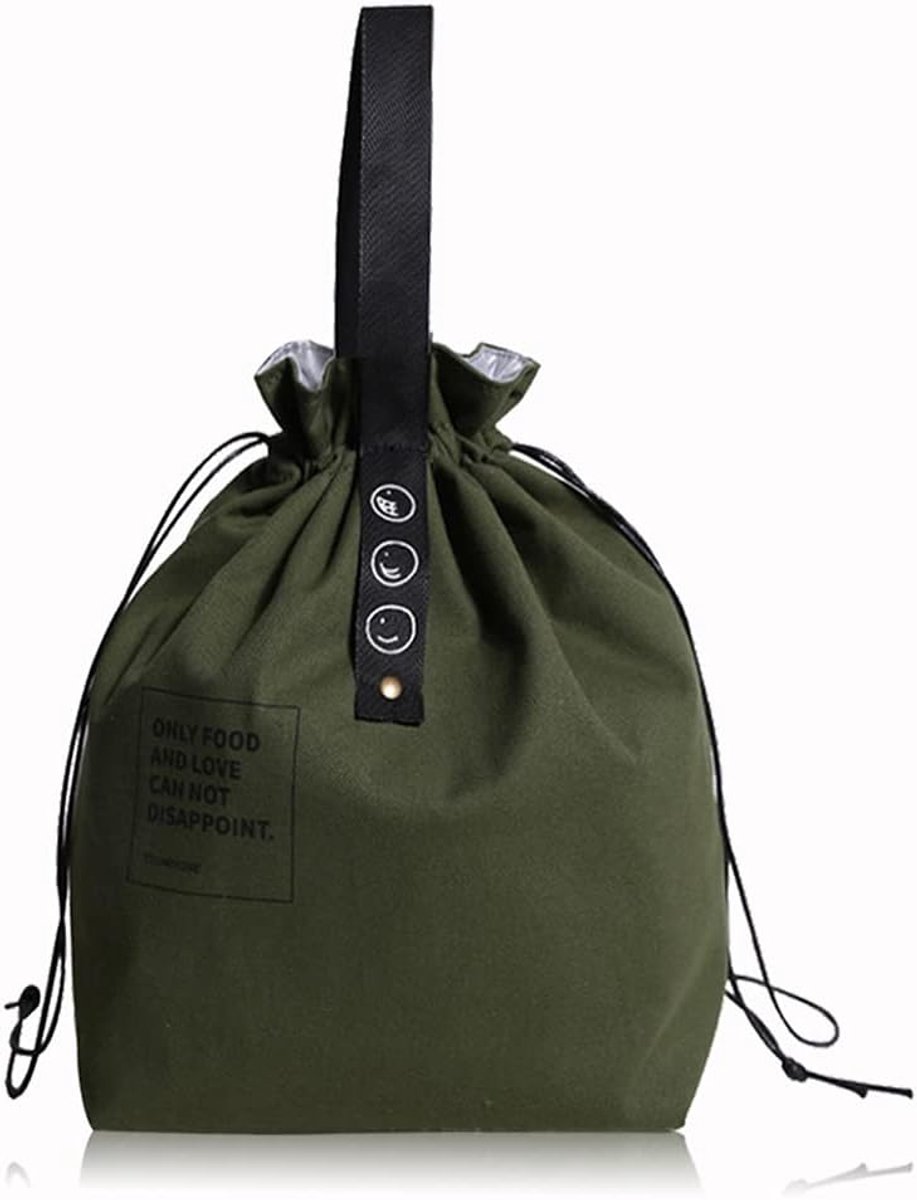 SnelShoppen - Canvas Geïsoleerde Lunch Tas met Treksluiting, Vouwbare en Lichtgewicht Koeltas voor Werk, Kantoor, Picknick, Groen
