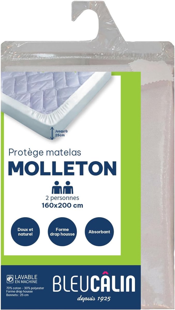 SnelShoppen - Molton Matrasbeschermer 160x200 cm - 100% Katoen - Geschikt voor Matrassen tot 25 cm - Zacht en Comfortabel - Wasbaar tot 60°C - Perfect
