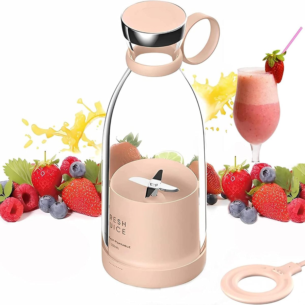 Thijox - Draagbare Blender voor Smoothies, Persoonlijke Mixer, Draadloos, Oplaadbaar, USB, Compact en Lichtgewicht, Roze, Ideaal voor Sport, Camping e