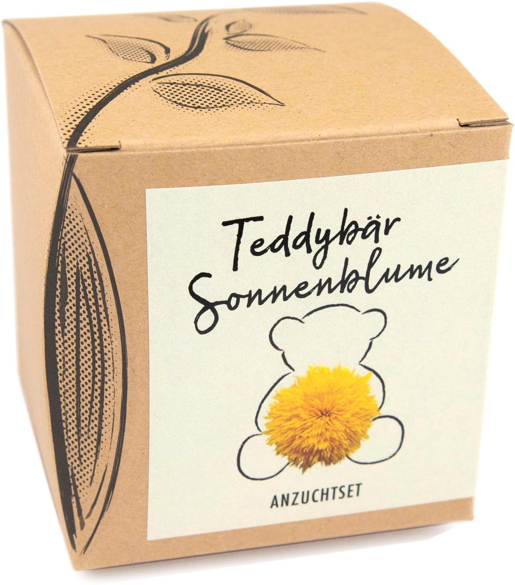 SnelShoppen - Teddy Bear Groei Set met 15 Zaden - Perfect Cadeau voor Kinderen & Volwassenen - Zonnige Zonnebloem - Voor Verjaardag, Kerst, Pasen, Tui