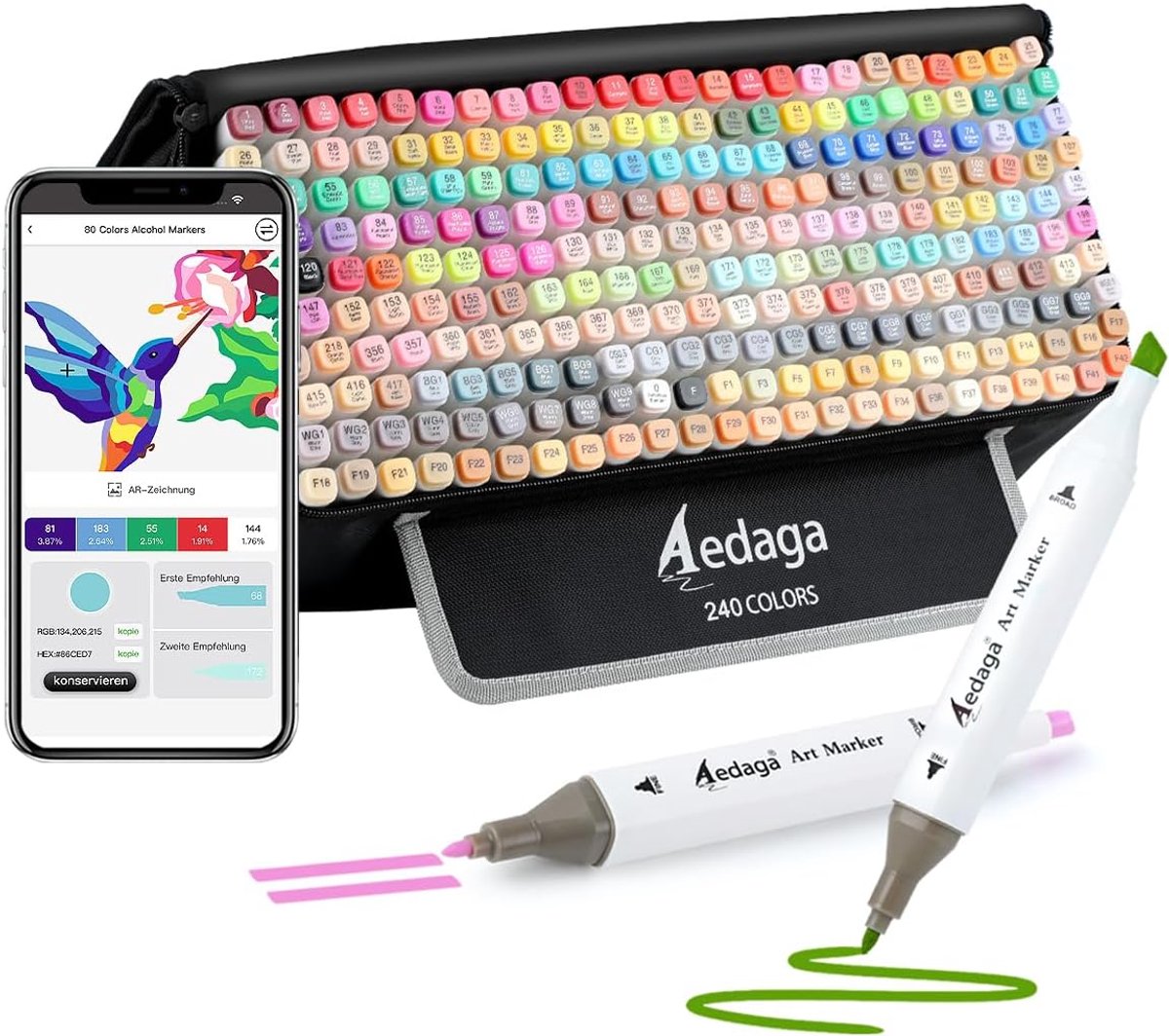 SnelShoppen - 240 Kleuren Alcohol Markers met App Stiften - Dubbele Fijne & Beitel Punt - Sneldrogende Sketch Markers voor Volwassenen - Creatieve Tek