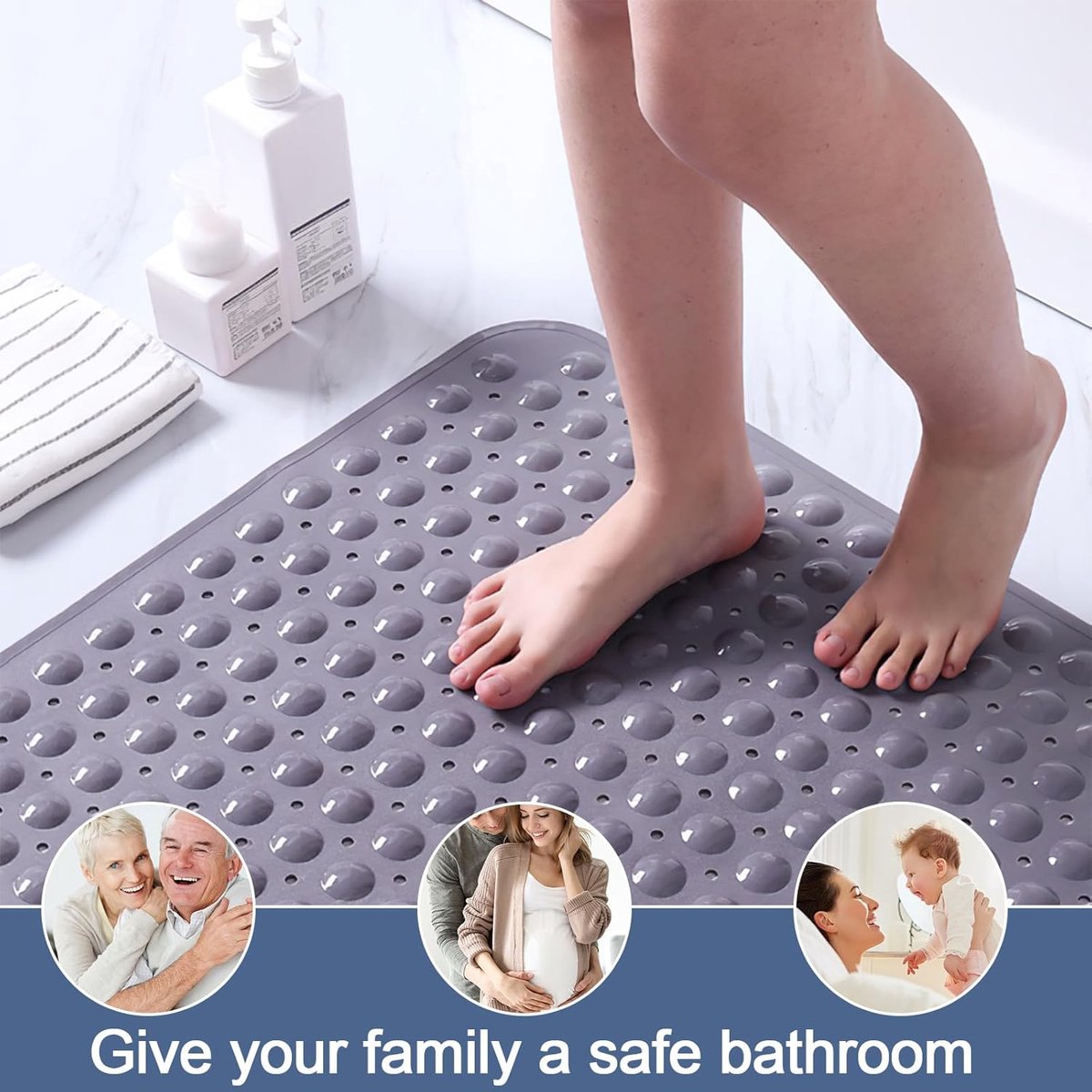 Thijox - Antislip douchemat 80 x 80 cm - BPA-vrij, machinewasbaar, schimmelbestendig, huidvriendelijk, met zuignappen, antislip badmat voor veilig geb