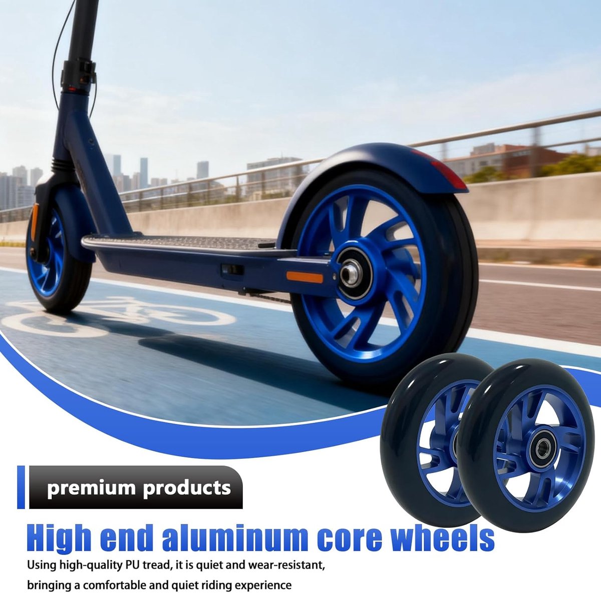 SnelShoppen - 2 Stuks Scooter Vervangwielen 100 x 24 mm Stunt Scooter Wielen met ABEC-11 Aluminium Lagers, Stille Scooter Banden, Compatibel met Meest