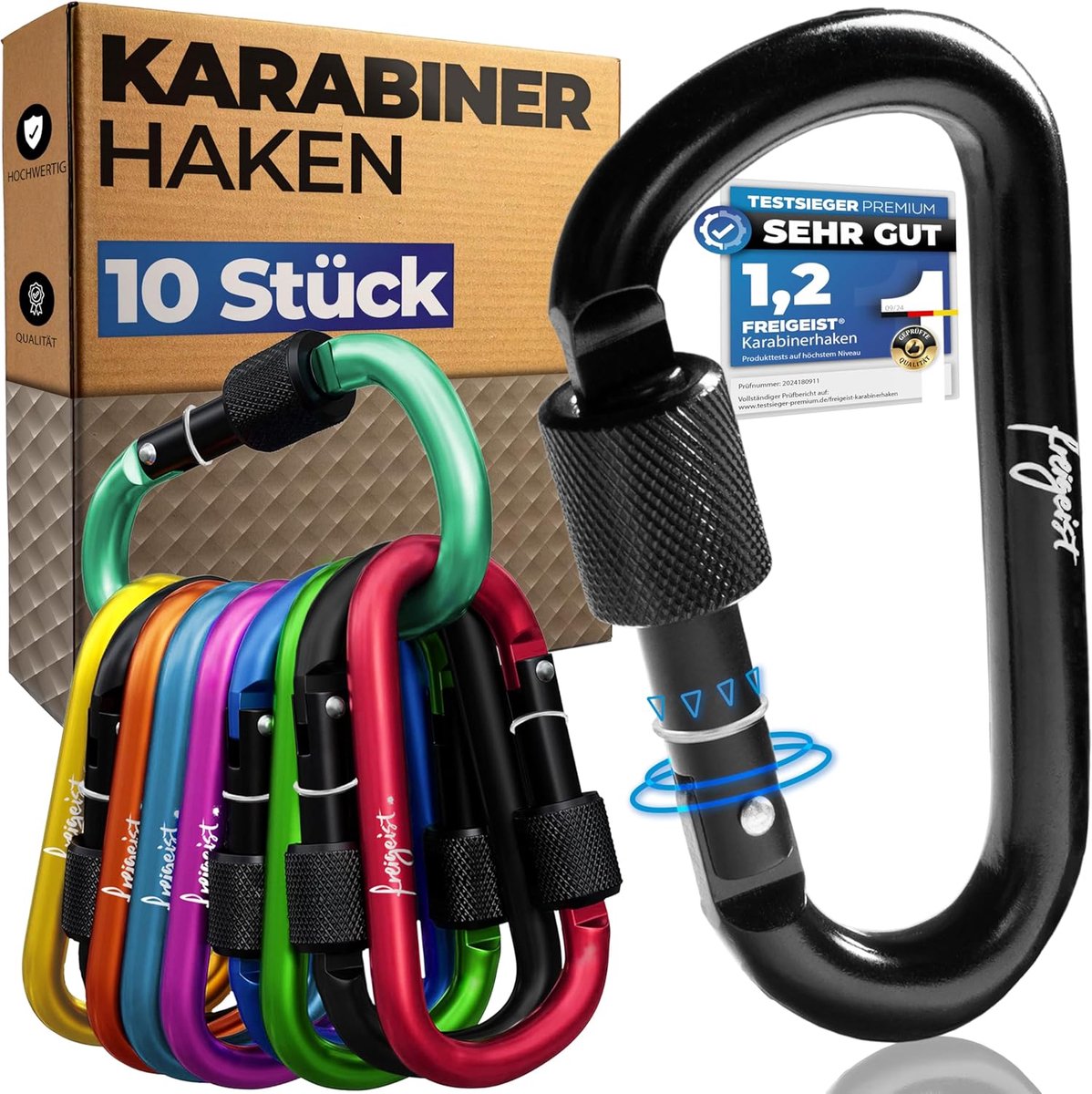 SnelShoppen - Set van 10 Kleine Karabiners met Schroefsluiting en Stopper, Kleurvol Ontwerp, 7.5 cm, Ideaal voor Sleutelhangers, Camping, Tuin en Vrij