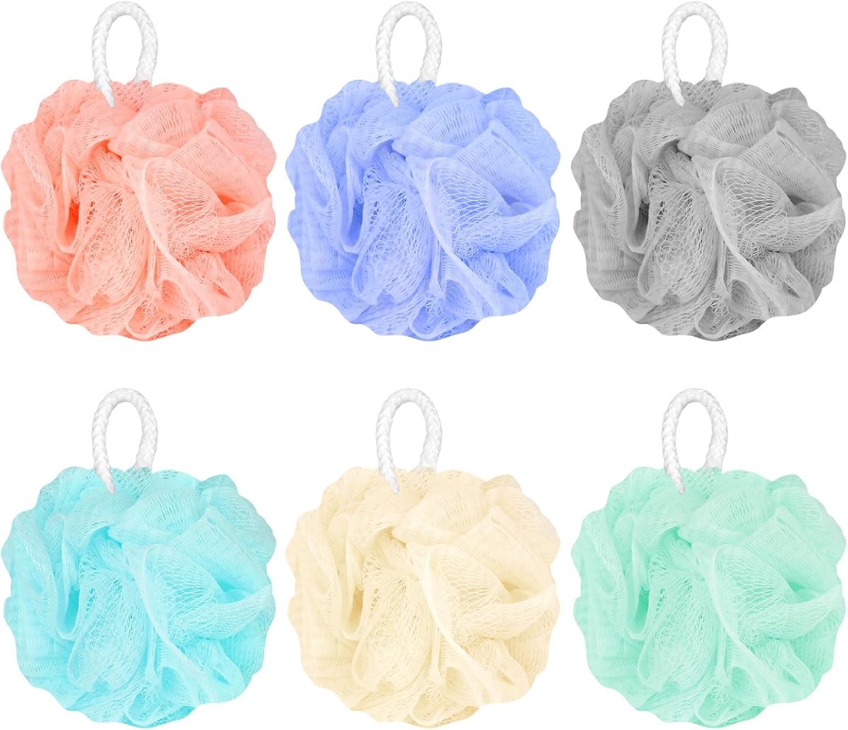 SnelShoppen - 6 Stuks Douche Spons Set, Zachte Duurzame Bad Spons, Foam Douche Spons voor Lichaamsreiniging, Peeling en Massage, Multicolor, 40g