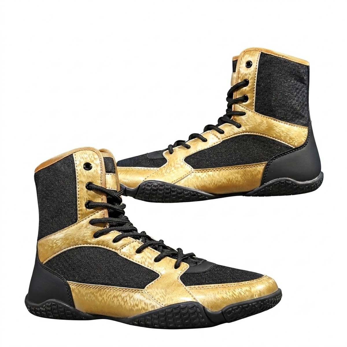 Zwart goud boksschoenen heren hoge trainingsschoenen met veters rubberen zool indoor sportschoenen wedstrijd schoenen vechtsport schoenen wrestling schoenen maat 44