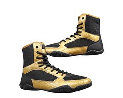 Zwart goud boksschoenen heren hoge trainingsschoenen met veters rubberen zool indoor sportschoenen wedstrijd schoenen vechtsport schoenen wrestling schoenen maat 44