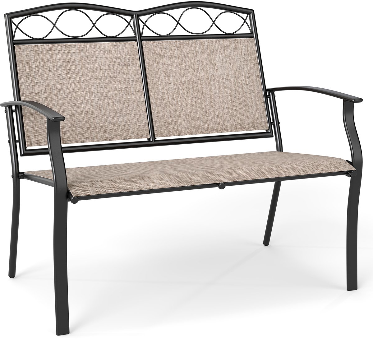 COSTWAY Tuinbank weerbestendig, Outdoor zitbank voor 2 personen, balkonbank met metalen frame, ademende stof, tot 300 kg belastbaar, voor tuin, balkon, terras.