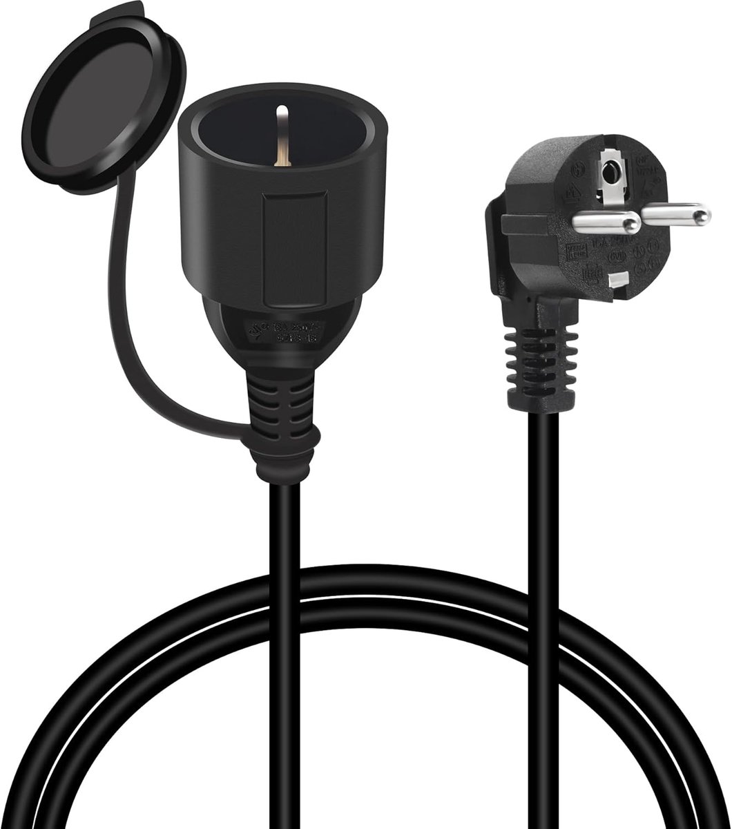 SnelShoppen - GELRHONR 16A/250V Short Extension Kabel met 90° Stekker, Waterdicht en Stofdicht, Ideaal voor Tuin, Camping, Thuis en Kantoor, 1m