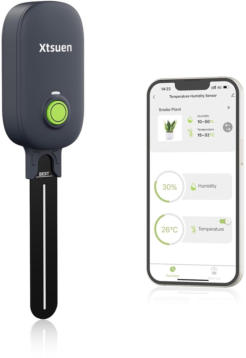 SnelShoppen - Bluetooth Bodemvochtmeter voor Planten - 2-in-1 Soil Moisture Meter - Draadloze Sensor voor Tuin, Gazon, Potplanten - Snelle Temperatuur