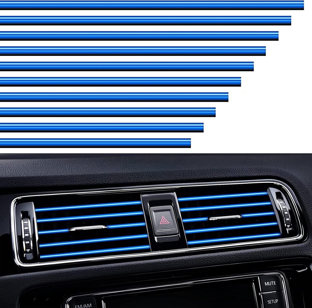 SnelShoppen - Pack van 10 Decoratieve Ventilatie Strips voor Auto - DIY Interieur Accessoires - Blauwe Luchtuitlaat Strips - Hoogwaardige Auto Decorat