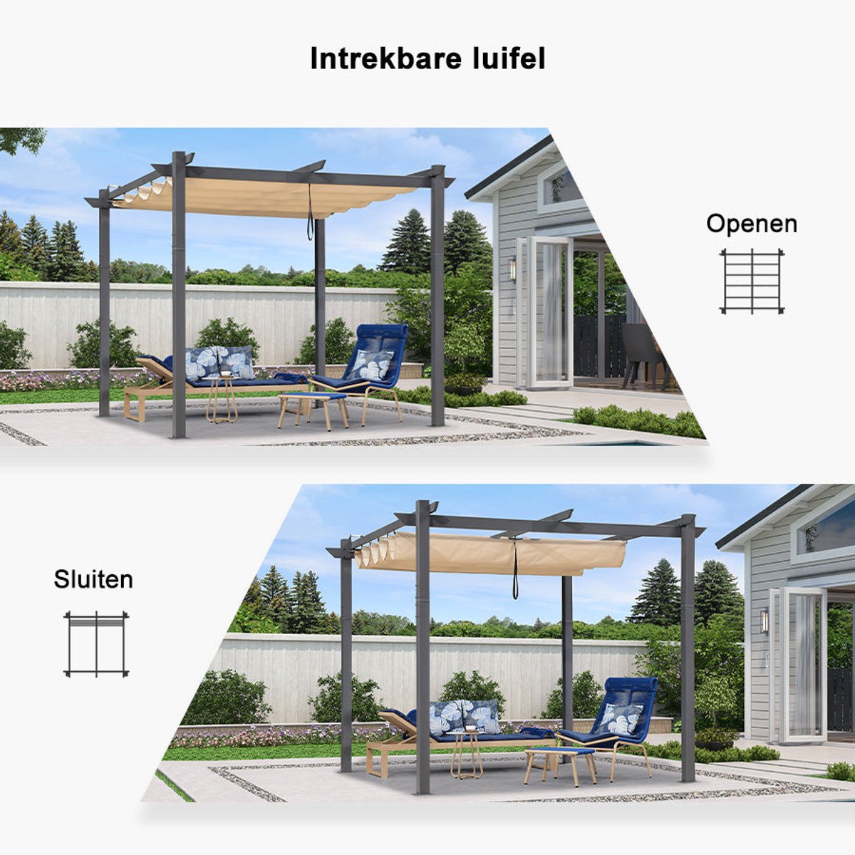 Purple Leaf Pergola avec toit de protection 4 x 3 m - structure anthracite, toile beige