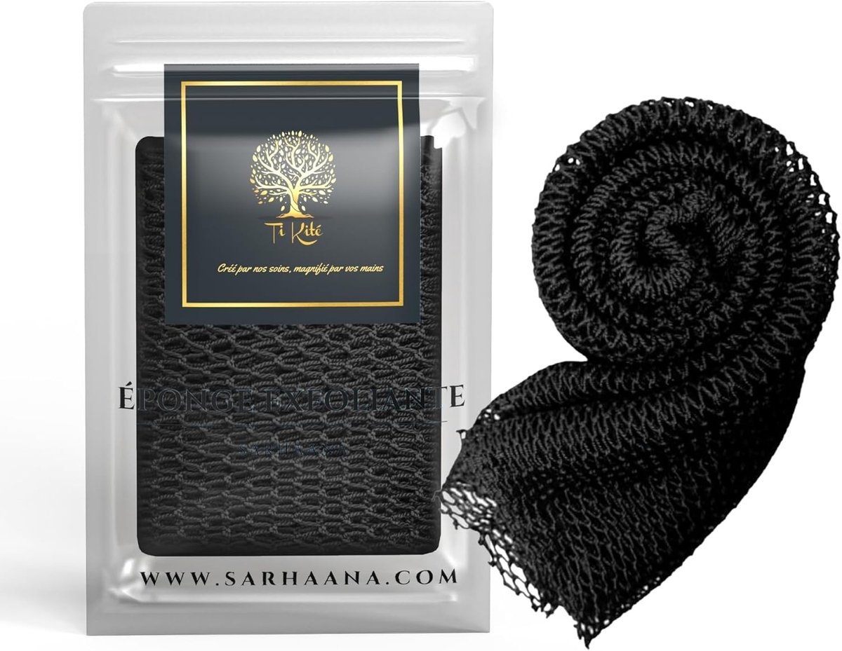 SnelShoppen - African Mesh Douche Spons Djamp Exfoliërende Handschoen XL voor Dames Heren Kinderen Lichaam Peeling 40x80cm Zwart