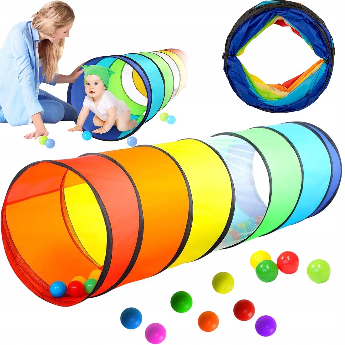 Kruiptunnel Regenboog - Speeltunnel voor Kinderen - Pop Up - Opklapbaar - Inclusief Draagtas - 170x46cm - Voor Kinderen en Huisdieren - Binnen en Tuin