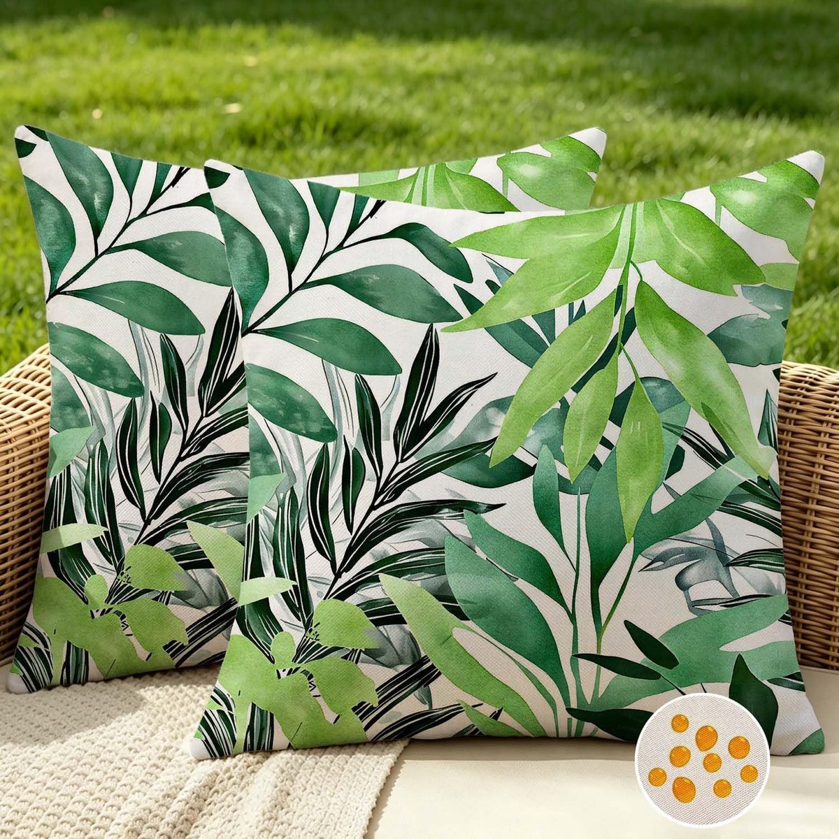 SnelShoppen - Kussensloop Kussenhoezen 50x50 cm Waterbestendig Buiten Groen Tropische Bladeren Set van 2 voor Tuin, Zitbank, Woonkamer, Lente, Zomer