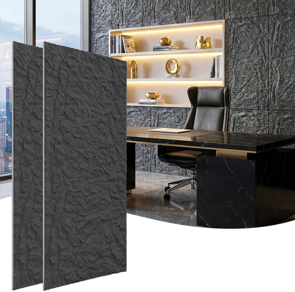 Froadp 4 stuks Plaatwerk met rotslook, 120 x 62 cm, 5 cm dik wandpanelen, PU-wandbekleding Lichtgrijs
