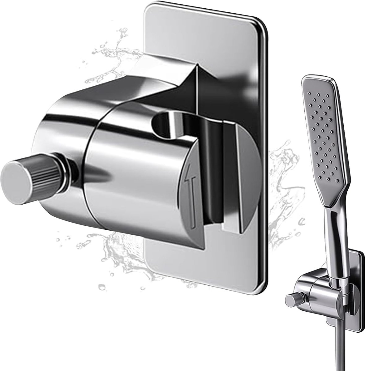 SnelShoppen - Hand Shower Holder zonder Boren, 360° Verstelbare Douchekop Houder met Zuignap, Universele Douchehouder voor Badkamer - Zilver, Duurzaam