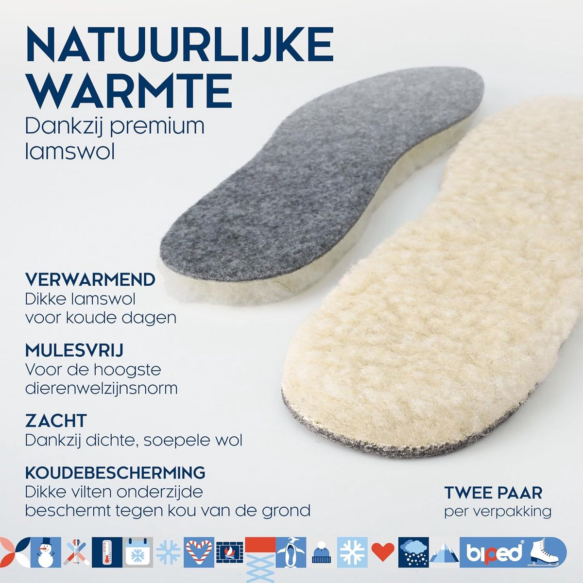 SnelShoppen - 2 Paar Extra Dikke Wol Lambswool en Vilt Binnenzolen - Warme Winterzolen voor Dames en Heren Schoenen Maat 39