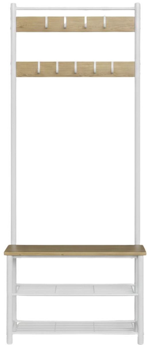 KIRA® Kapstok Met Schoenenrek - Kledingrek - Kapstok Met Bankje - Wit - 70cm x 33cm x 175cm