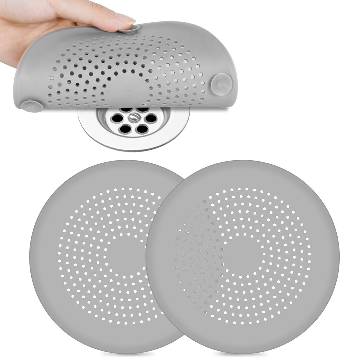 SnelShoppen - 2x Afvoerzeef Siliconen, Haarfilter Douche, Afvoer Strainer voor Keuken, Badkamer, Bad, Douche, Duurzaam TPR, Flexibel en Roestvrij
