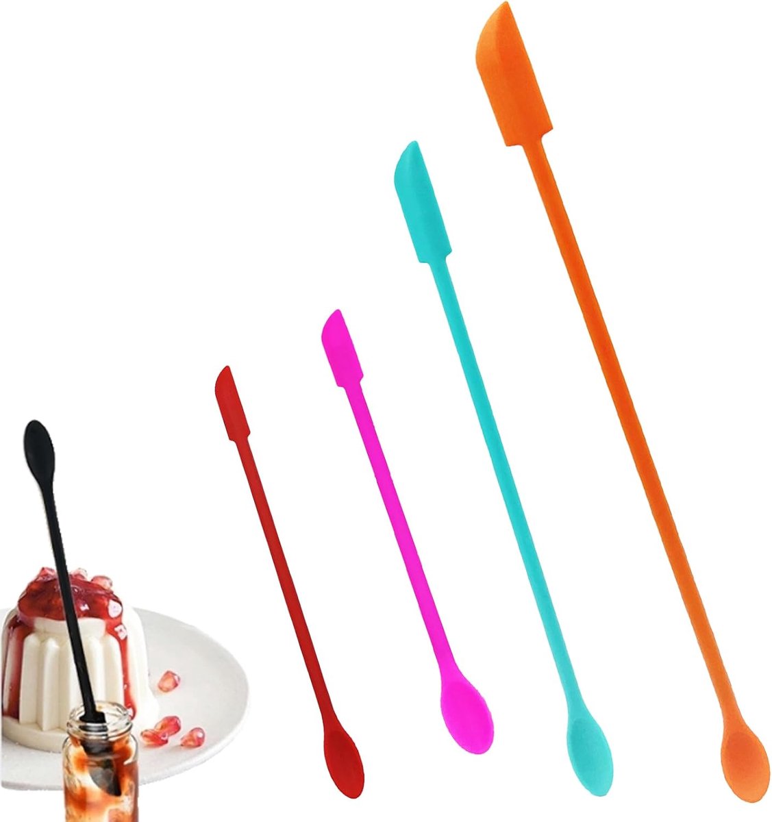 SnelShoppen - 4Pcs Mini Spatulas Silicone, Multifunctionele Herbruikbare Rubber Spatula's, Lange Lepels voor Keuken, Bakken, Koken, Schoonheid en Make