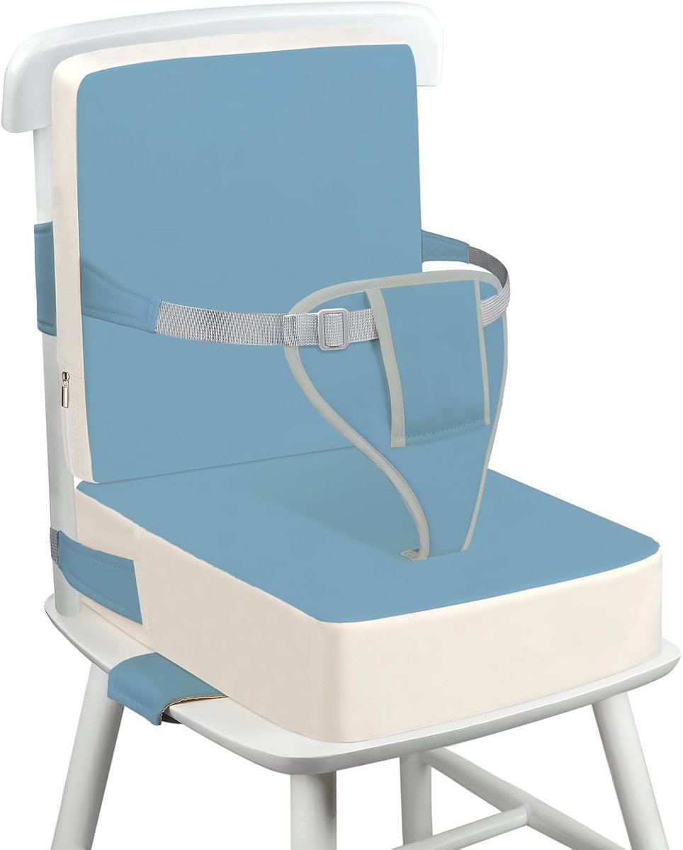 SnelShoppen - Kinder Booster Seat Stoel Grijs Kussen PU Wasbaar Verstelbare Zitting Met Veiligheidsgordel Geschikt Voor Kinderen Van 1 Jaar (Blauw & W