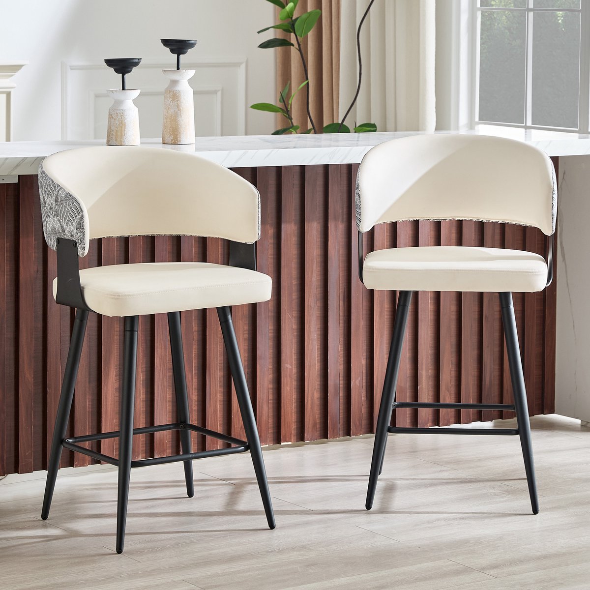 Pugsdrly Set van 2 barkrukken met rugleuning, moderne keukenkrukken, zitting van kunstleer, metalen frame, stevige voetsteun, ergonomisch ontwerp, alleen krukken, zonder tafel