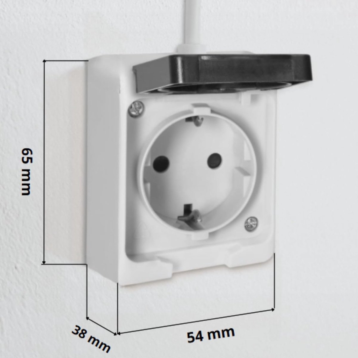 SnelShoppen - Single 2P+Z Schuko Socket IP54 Waterdichte Wandcontactdoos - Opbouw, Wit-Zwart, Ideaal voor Buiten, Tuin, Camping en Hobbyruimtes