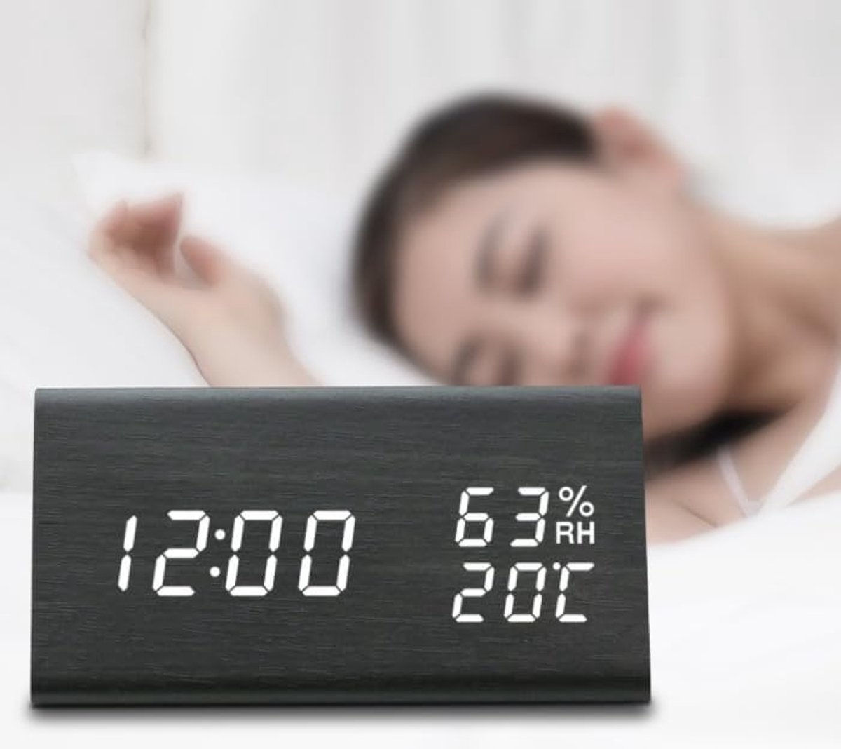SnelShoppen - Houten LED Alarm Klok met Temperatuur en Vochtigheid, Multifunctionele Digitale Wecker voor Thuis, Kantoor, Slaapkamer, Decoratief, Mode