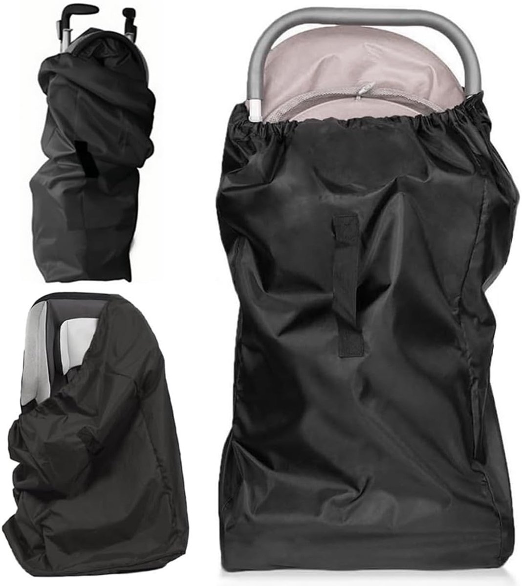 Universele Buggy Tas voor Vliegtuig, Ruimtebesparende Transporttas voor Kinderwagen, Bescherming voor Baby Autostoel, 114x50x33cm (Zwart)