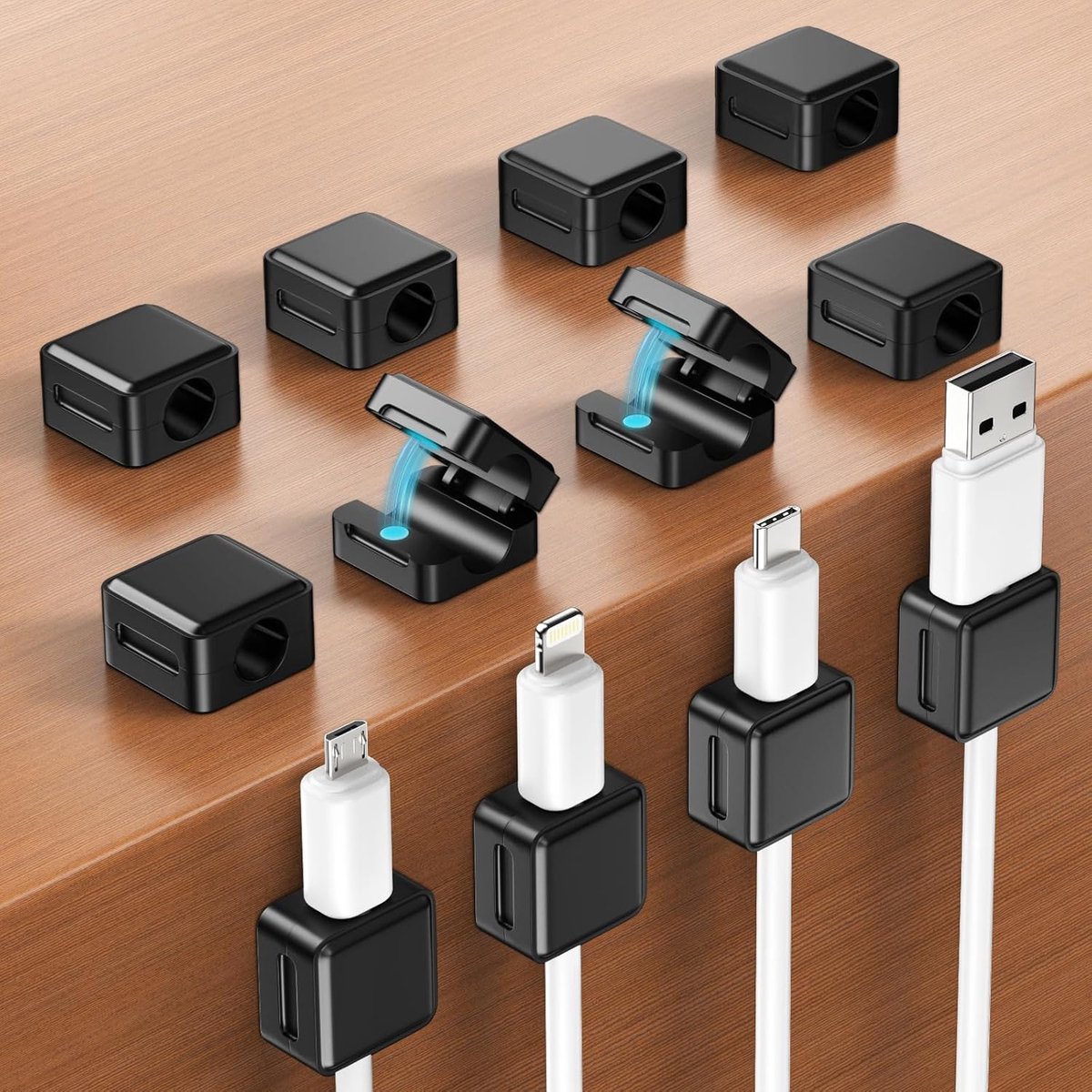 Thijox - 12 Stuks Magnetische Kabelclips - Kabelorganizer voor Bureau, Kabelmanagement voor Nachtkastje - Oplaadkabel, HDMI, USB, Audiokabel - 7 mm, Z