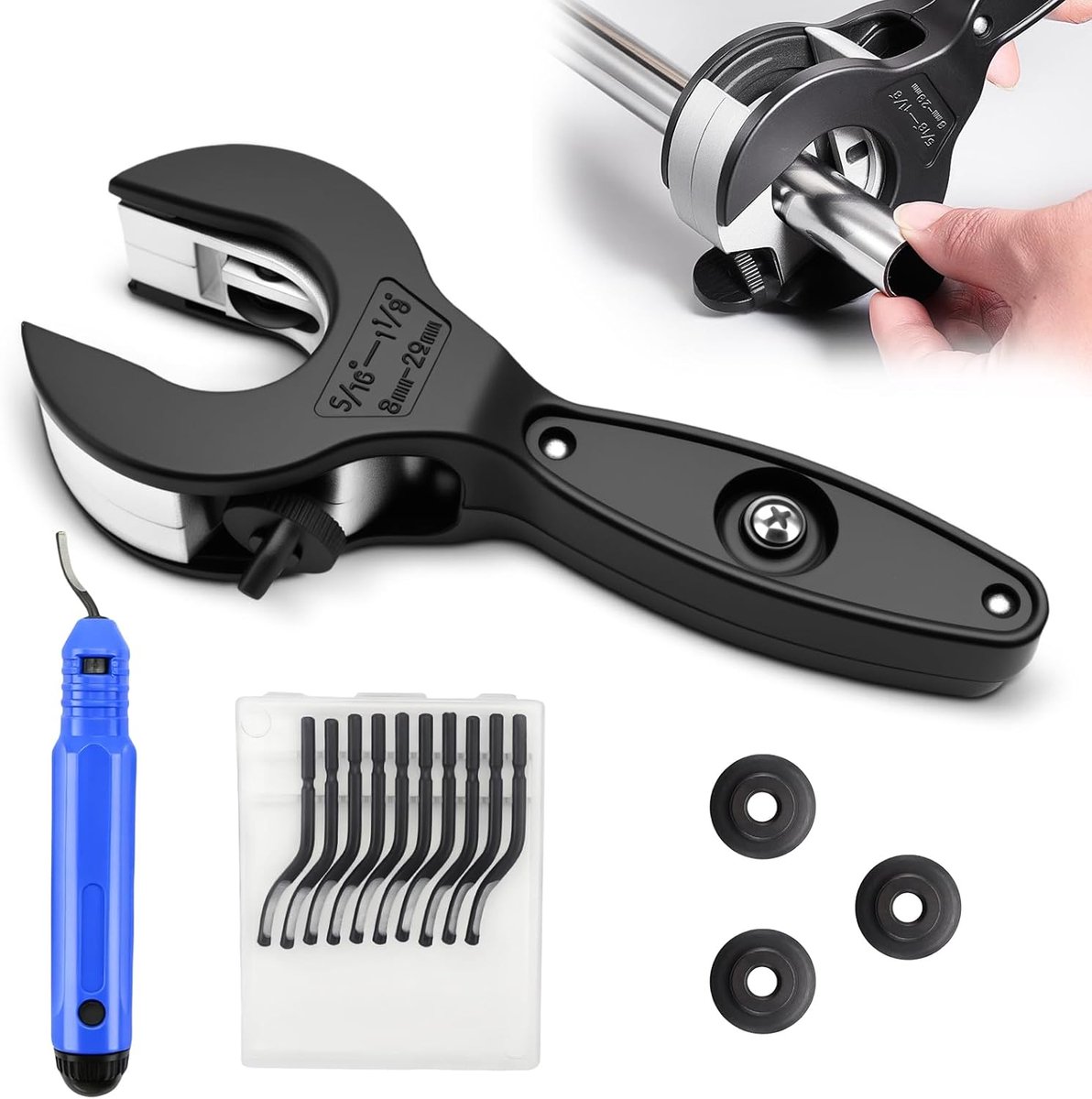 SnelShoppen - Professionele Pipe Cutter met Ratchet Set - Buisknipper 8-29 mm voor RVS, Koper, Staal & Aluminium - Inclusief 3 Snijwielen & Ontbraamto