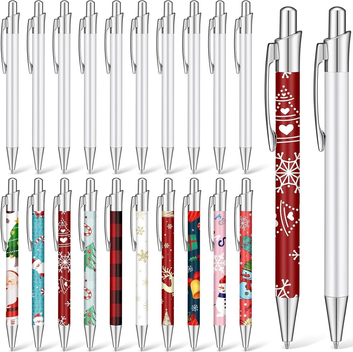 SnelShoppen - 20 Stuks Sublimatie Balpennen - 5.5 Inch Retractable Pen met Aluminium Clip en 20 Shrink Wraps - Perfect voor Office, School, Kerst en C