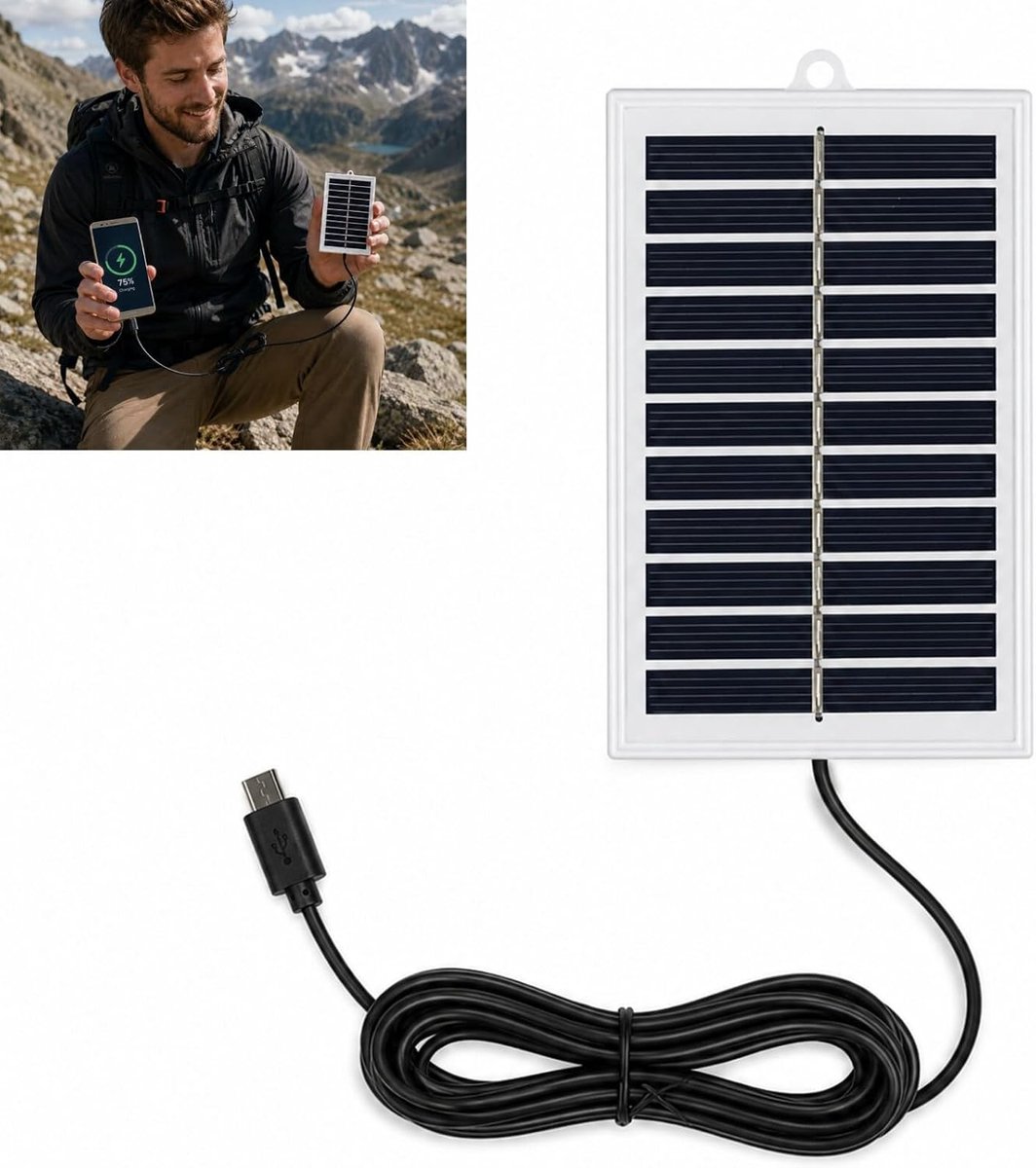 SnelShoppen - Draagbaar Zonnepaneel 2W 5V met Micro USB - Waterdichte Oplader voor Mobiele Telefoons, Tablets, Powerbanks - Ideaal voor Kamperen, Wand