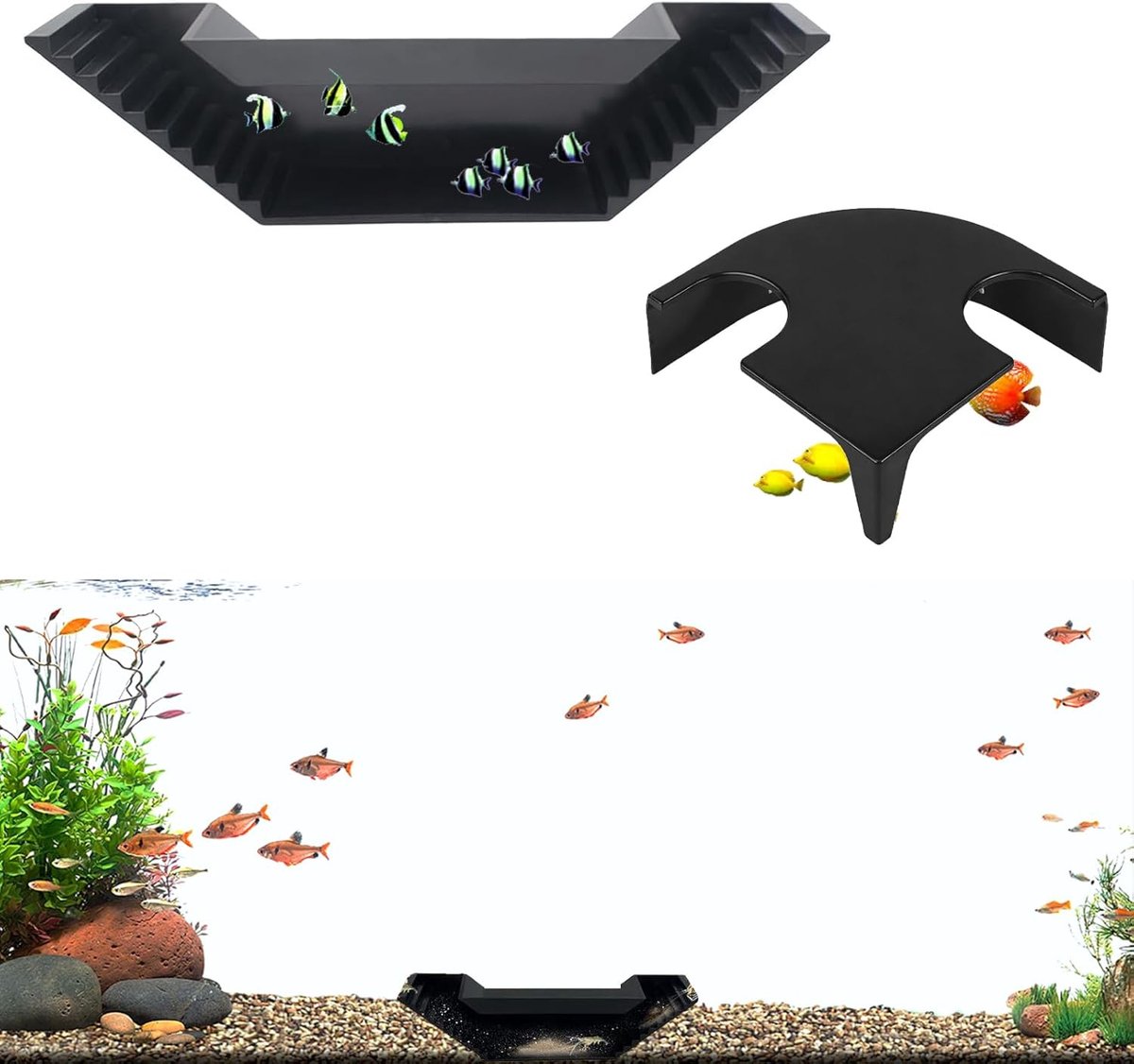 SnelShoppen - Pack van 2 Aquarium Cave Tunnel - Ondergrondse Aquarium Tunnel 360° voor Vis, Krabben, Garnalen - 12x12x4 cm & 21x4x5.3 cm - Duurzaam AB