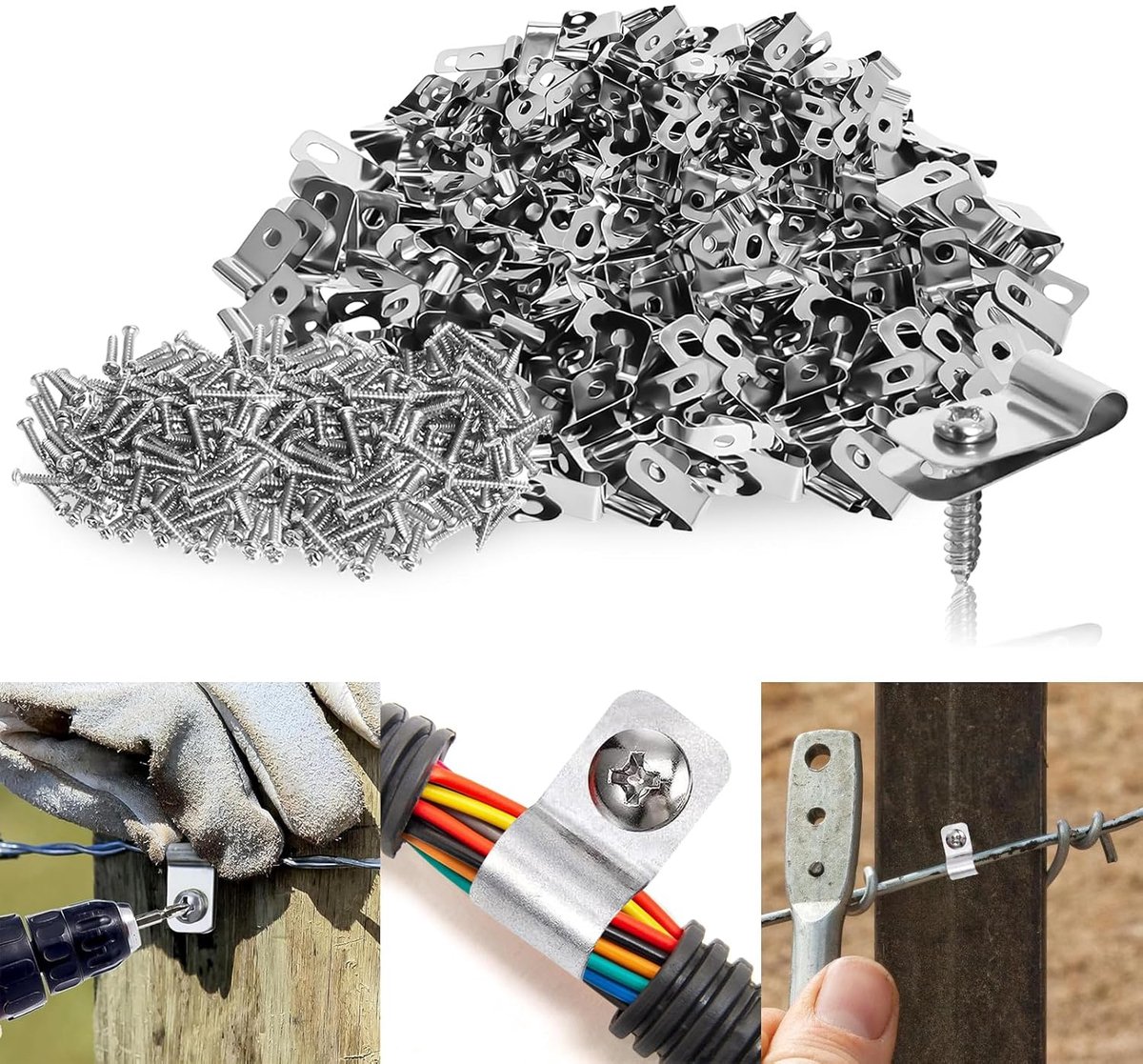 SnelShoppen - 200pcs Roestvrijstalen Fence Clamps - Fence Fixing Clips voor Hekken met Schroeven - Geschikt voor Gelaste Draad, Houten, Metaal of Viny
