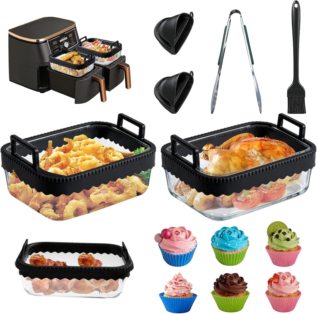 SnelShoppen - 2 Stuks Vaatwasbestendige Ovenplaat voor Airfryer, Accessoires voor Ninja AF400EU/AF500EU/DZ400EU, met Siliconen Handgrepen, Siliconen K