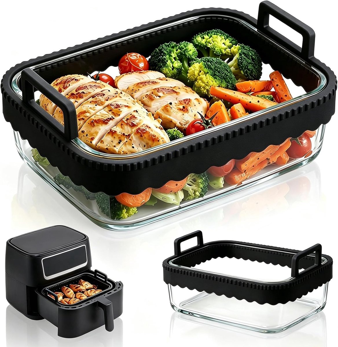 SnelShoppen Ovenschaal Airfryer met Siliconen Handgrepen Hittebestendig Glazen Accessoires voor Heteluchtfriteuse Perfecte Pasvorm voor Ninja en