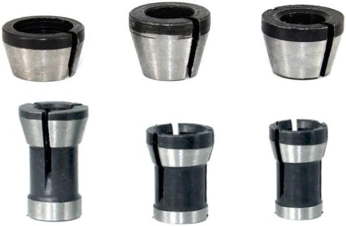 Set van 6 Collet Adapters voor Rechtshandige Slijpmachines, Vervangende Onderdelen voor Graveermachines en Houtfrezen, Inclusief Spanningsmoer en Pliers (6mm, 6.35mm, 8mm)