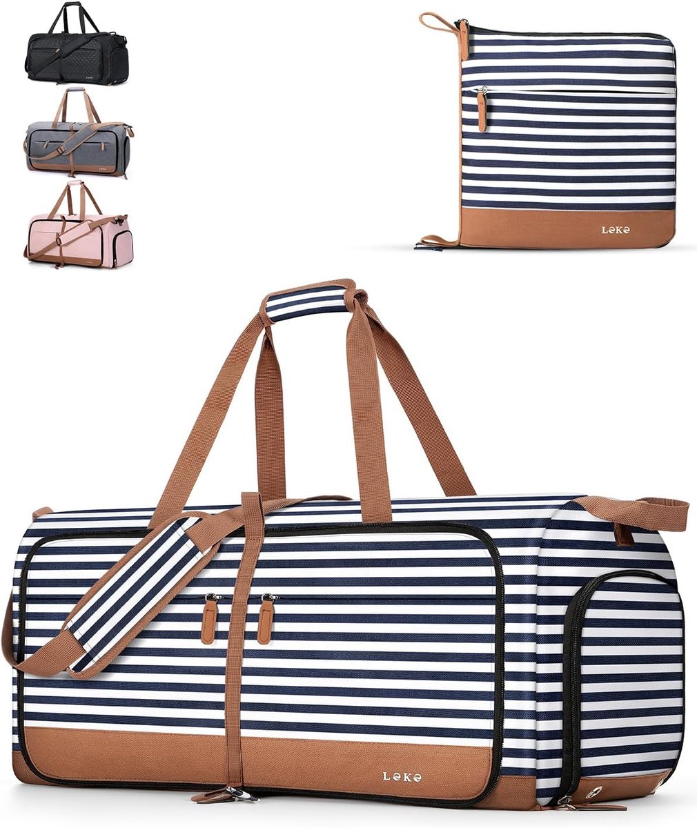 Thijox - Opvouwbare Reistas voor Dames - Weekendtas Sporttas met Schoenenvak - Waterdichte Handbagage - Blauw Gestreept - 80L - Ideaal voor Ziekenhuis