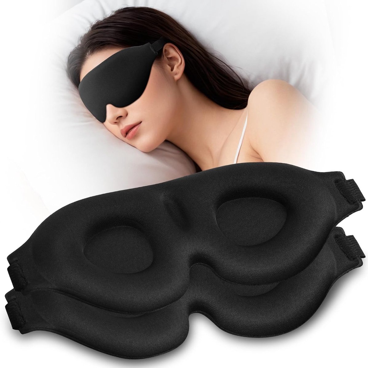 Thijox - Slaapmasker 3D-voorgevormd Verduisteringsoogmasker met Verstelbare Bandjes, Zacht Schuimcomfort voor Zijslapers, Reizen en Nachtgebruik, Zwar