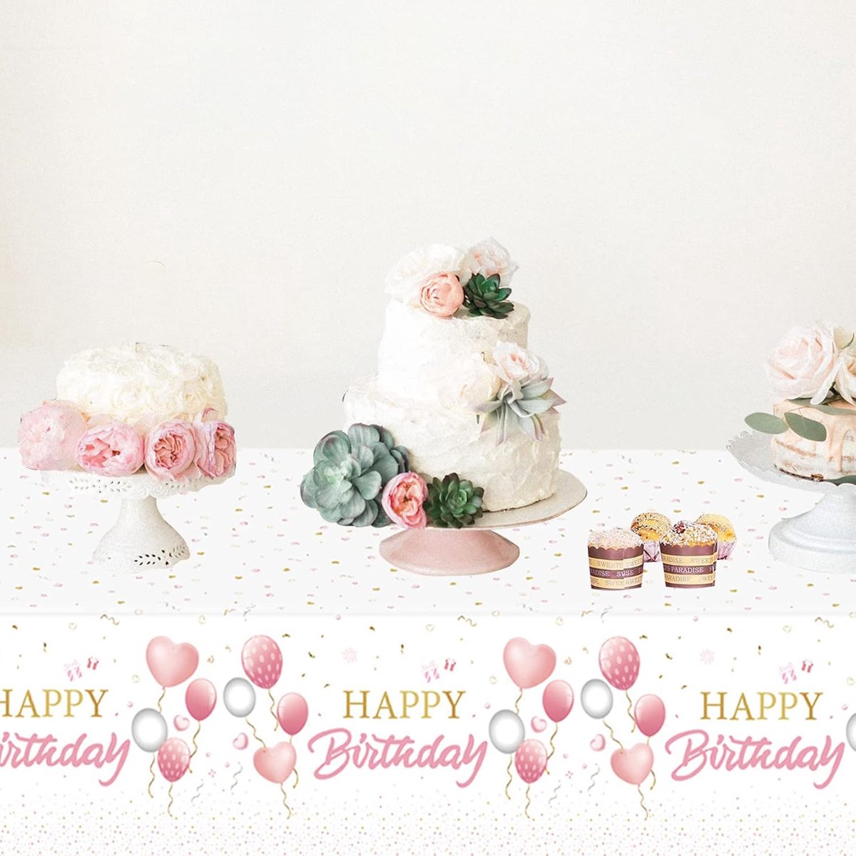 SnelShoppen - Happy Birthday Tafelkleed - Roze Wegwerp Tafelkleed voor Meisjes - 137 x 274 cm - Plastic Tafelkleed voor Feestjes, Kinderfeestjes, Baby