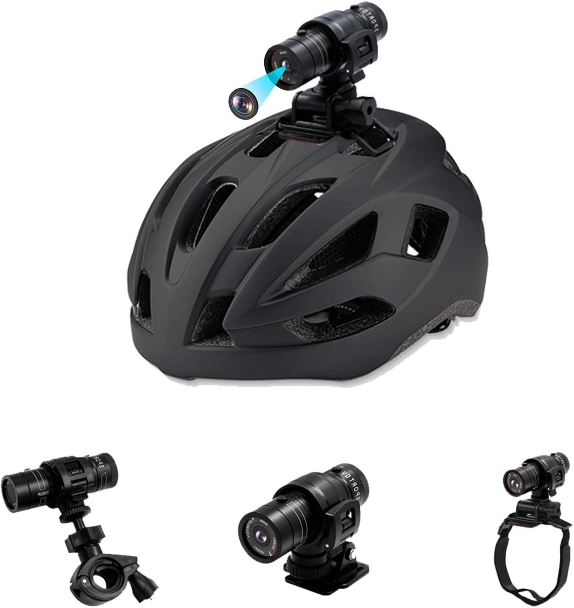 SnelShoppen - Mini Sportcamera HD 1080p met 120° Hoek, Waterdichte Fiets- en Motorcamera, Accessoire Kit, Ideaal voor Auto, Fiets, Avontuur